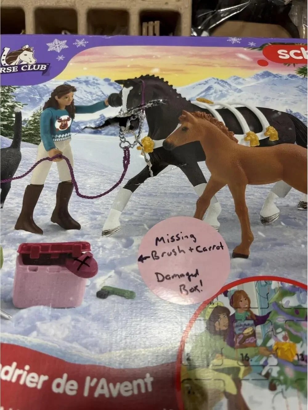 Schleich Horse Advent Calendar 2024 Damaged Box Missing Carrots and Brush